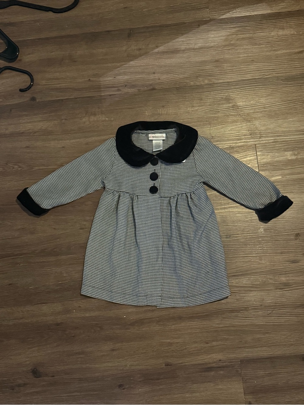 Youngland Black and White Houndstooth Dress with Velvet Trim